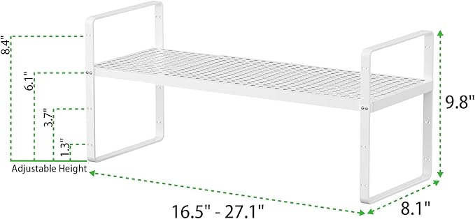 SOFRON Expandable Cabinet Storage Shelf Stackable Organizer Rack for Kitchen Bathroom Pantry Spice Cupboard Coffee Countertop Home Office Desk Heavy Duty Nonslip White Small 1 Pack