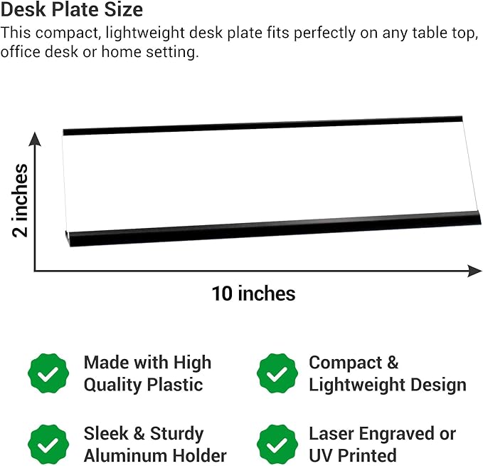 Custom Engraved Desk Plate | Personalized with your Name and Title | Perfect Decor for Office, Business, or Home | Multiple Font and Color Options | 2x8" or 2x10" (Walnut w/White Letters, 2x10")