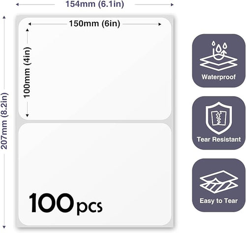 100Pcs Large White Labels for Storage Bins,6x4 Inch Removable Labels,Large Labels for Blank Box,Strong Adhesive Tear Resistant No Residue Blank Labels (White)