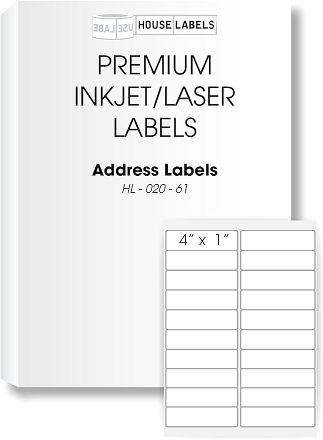 HOUSELABELS 20-up Shipping Labels (4" x 1") for Laser and Inkjet Printers, 700 Sheets