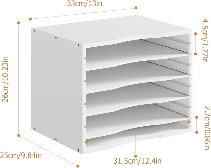 Bamjoy Bamboo 5 Tier Desktop Organizer, Paper Organizer Mail Sorter, File Holder Letter Document Storage with Adjustable Shelves for School Home Office, White
