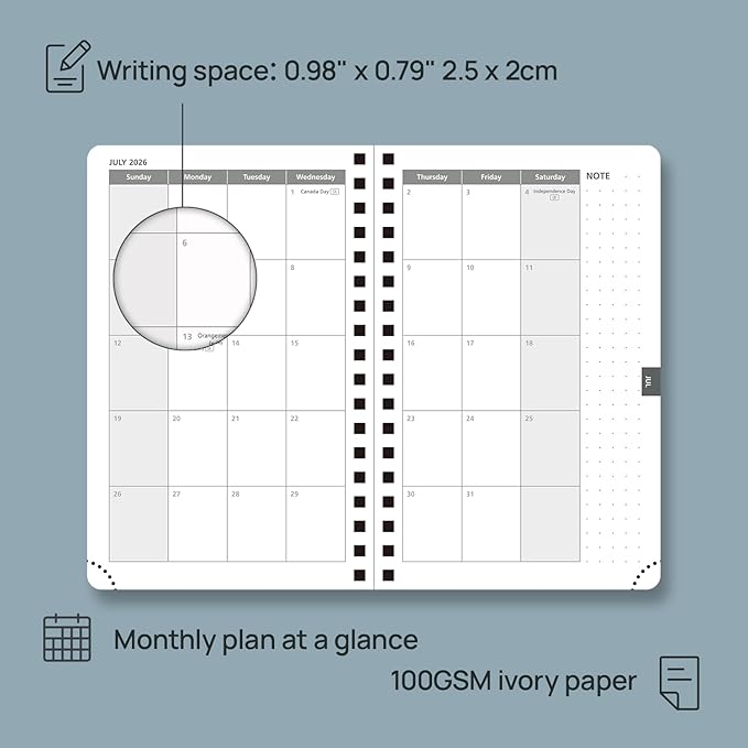 POPRUN 2026 Pocket Planner, (Small Size-4'' x 6.25'') - Daily Weekly and Monthly Calendar Agenda 2026 Appointment Book with Monthly Tabs, Spiral Soft Cover, Inner Pocket, 100 GSM - Aquamarine