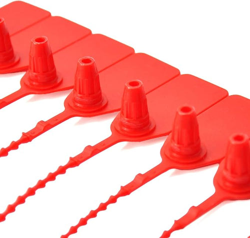 100Pcs Plastic Tamper Shipping Seals Pull-Tite Security Seal Signage Numbered Fire Extinguisher Tags Zip Ties Labels Disposable Self Locking for Logistics, Luggage,Transport (Red, 100pcs)