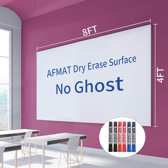 Dry Erase Whiteboard Paper, Large White Board Stickers for Wall, 8x4ft Dry Erase Paper Roll with Adhesive Backing, Perfect Replacement for White Board, No Ghost After 60 Days, 6 Much Better Markers