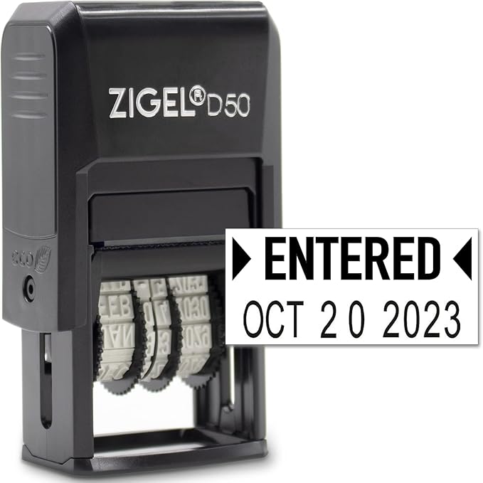 ZIGEL D50 Date Stamp with Entered - Self Inking Date Stamp - Black