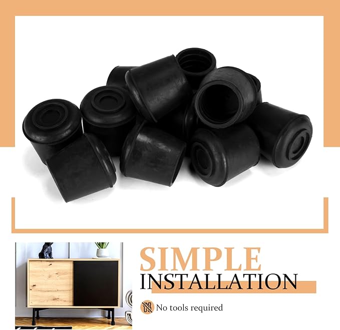 VOCOMO 3/4" Round Rubber Chair Leg Tips Caps, Chair Leg Floor Protectors Furniture Legs Caps Non Slip Reduce Noise for Hardwood Floors (Black, 12 Pack)