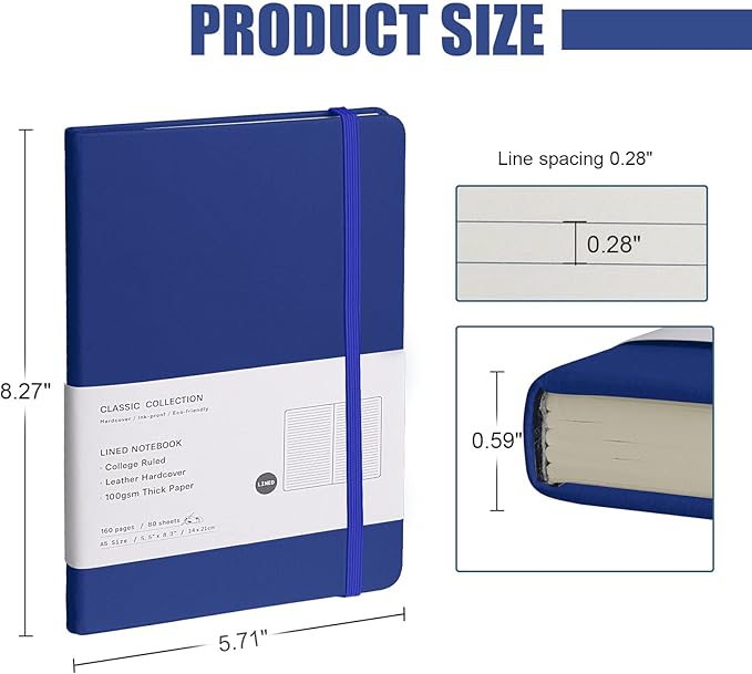 EMOMAS Lined Journal Notebook, 10Pack Hardcover Notebook for Men & Women – Journals for Writing, Work, School, Home & Daily Notes, 160 Pages – Medium A5, 5.7"x8", 100 gsm Thick Paper (Blue)