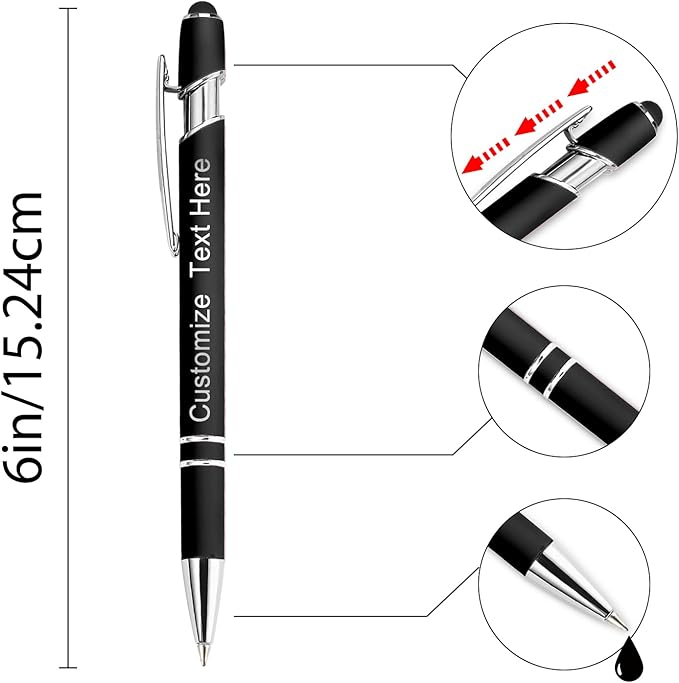 XJone Custom Pens Bulk Personalized Ballpoint Pen with Stylus Tip Customized Engraved Pens with Name Logo Soft Black Ink with Touch Metal Office for Business Office Teacher School Corporate Gifts Red