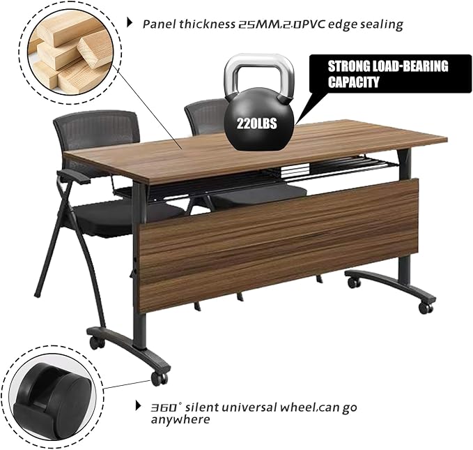 Foldable Conference Table,Modern Mobile Meeting Table with Silent Wheels,Mobile Training Tables for Training Rooms,Rolling Conference Room Tables for Office,Classroom (6pack 70.8 * 21.6 * 29.5)