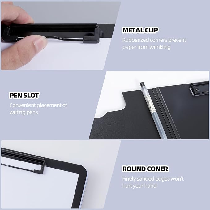 FRETONBA Clipboard Folder, A4 Foldable Clipboard with Horizontal and Vertical Double Metal Clips, 360 Degree Foldable Binder Clipboards with Pen Holder, File Cover Work Folder Clipboards, Purple