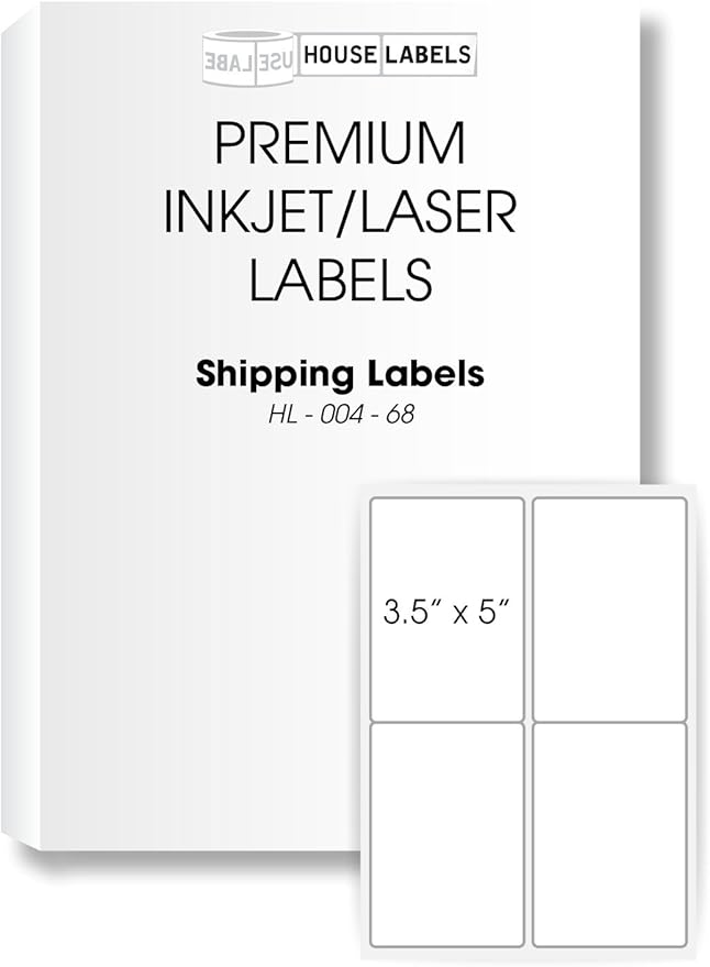 HOUSELABELS 4-up Shipping Labels (3-1/2" x 5") for Laser and Inkjet Printers, 400 Sheets