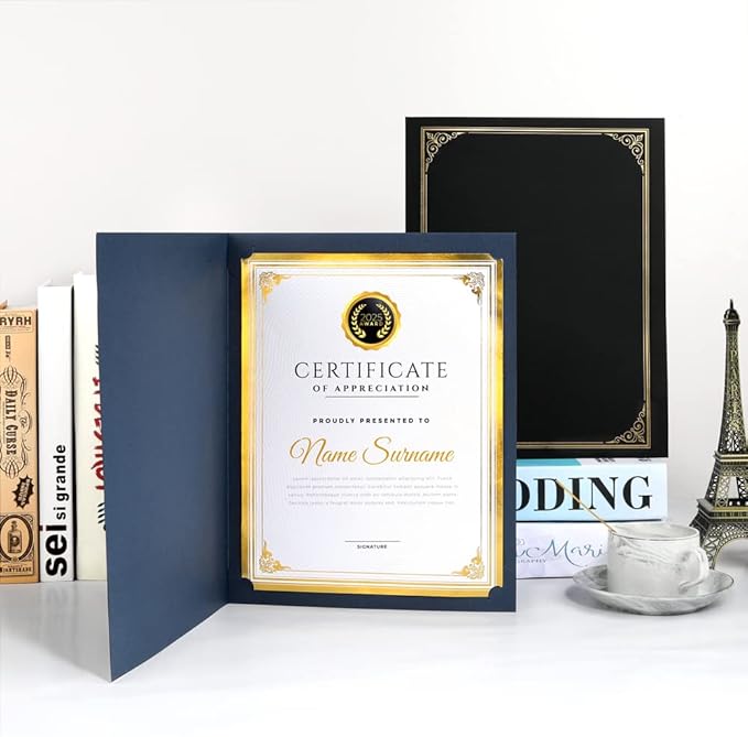 SUNEE Certificate Holders(Blue, 60 Packs, New Pattern), Diploma Covers Gold Foil Border, for Letter Size 8.5x11 Certificates, Cardstock, Document Papers