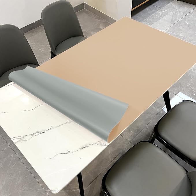 Zinkooat Leather Table Cover,1.8mm Thick,36x54 Inch Table Protector,Table Protector for Dining Room Table,Table Protectors for Rectangle Tables.(Light Brown+Gray,36x54)