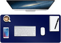 Boutilon Leather Desk Pad Protector,Non-Slip Mouse Pad,Laptop Desk Pad,Office Mouse Mat,Waterproof Leather Desk Blotter,Desk Writing Pad for Office and Home (L-Navy,35"x 17")