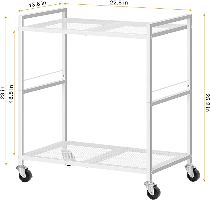 OYEAL Computer Tower Stand, PC Tower Stand Metal Rolling Cart Holds up to 40lbs, 2 Tier Mobile Printer Stand with Storage Under Desk for Home & Office, White