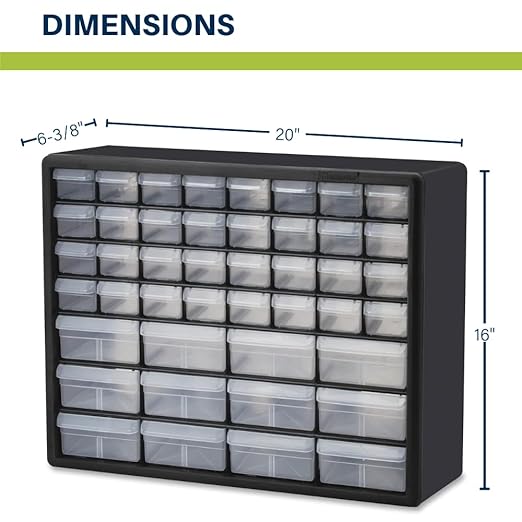 Akro-Mils 44-Drawer Plastic Drawer Storage Cabinet for Garage Organization, Bead Organizer, Building Bricks Storage, Teacher Toolbox, Makeup Organizer, 20-Inch W x 6-Inch D x 16-Inch H, 10144 White