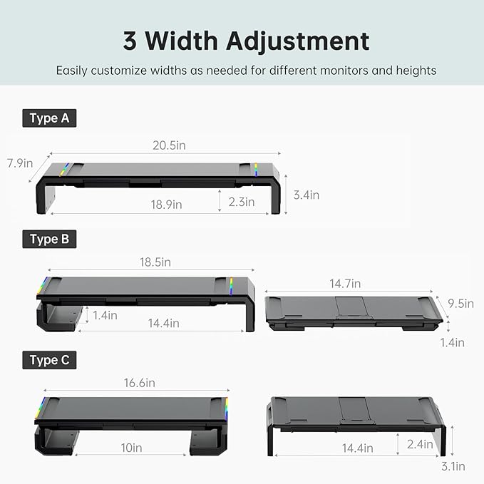 Heymaster Dual Monitor Stand for Desk, Gaming Monitor Riser with RGB Light, Foldable Computer Monitor Stand Riser, Desk Organizers and Accessories for Desktop, Printer (Black)