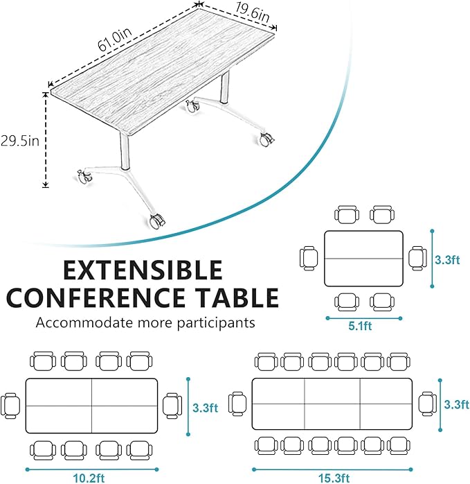 Goakwwuz Conference Room Table, Folding Conference Tables,Thicken Grey Tabletop,Flip Top Wooden Seminar Meeting Room Table for Conference Room Offices (10, Black, 61.0“)
