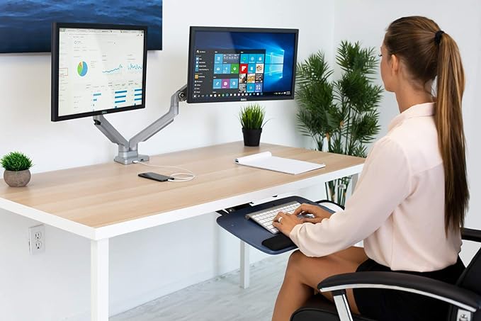 Mount-It! Under Desk Keyboard Tray, Adjustable Keyboard and Mouse Drawer Platform with Ergonomic Wrist Rest Pad, 17.25" Track (MI-7137)
