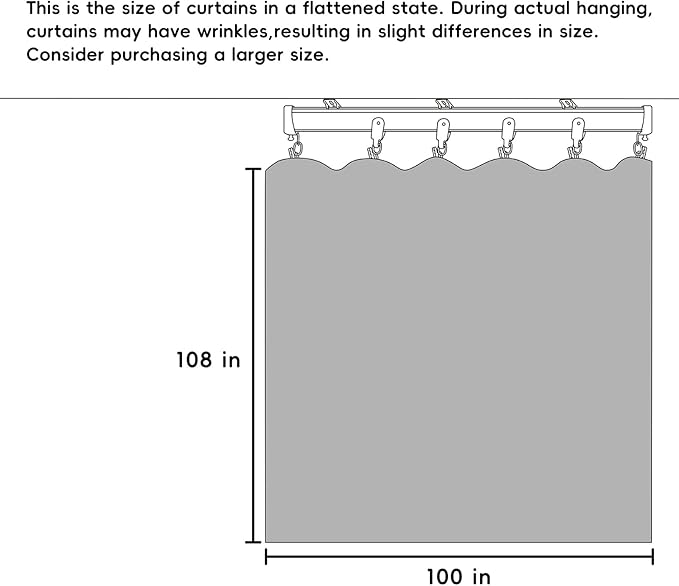 hoeflife Room Divider Curtains Blackout Floor to Ceiling Curtain with Hook Wall Mount Sliding Door Curtains Ceiling Mount Extra Wide Curtain Wall Divider for Room Separation(Light Grey,W100 x H108 in)