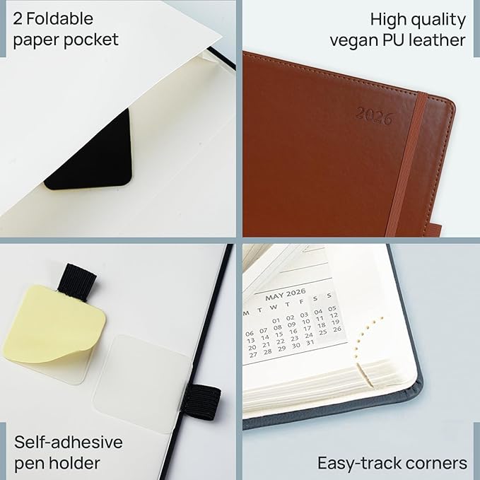 POPRUN Monthly Planner 2026-2027 (Large-8.25'' x 11.75''), 16 Months Calendar(Dec 2025-Mar 2027) Appointment Book with Stair Tabs, Inner Pockets, Pen Holder, PU Leather Softcover - Burgundy
