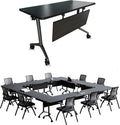 Goakwwuz Conference Room Table, Folding Conference Tables,Thicken Grey Tabletop,Flip Top Wooden Seminar Meeting Room Table for Conference Room Offices (6, BlackWoodGrain, 47.2“)