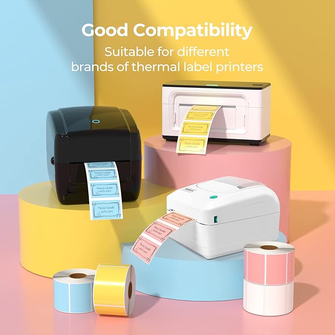 MUNBYN 2.25"x1.25" Thermal Sticker Labels, Color Self-Adhesive Barcode Label for Direct Thermal Printer and Business, Rectangle Address Shipping Mailing Sticker, 4000 Sheets-White, Blue, Pink, Yellow