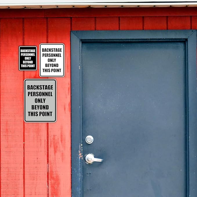 Portrait Round Backstage Personnel Only Beyond This Point Door or Wall Sign Easy Installation | Music | Concert | Festivals Sign (Brushed Silver) - Large (2 Pack)
