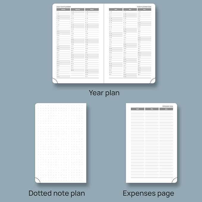 POPRUN Pocket Calendar 2026 (Small Size- 4'' x 6.25") Weekly and Monthly for Purse - Planner 2026 (Jan. 2026 - Dec. 2026) with Vegan Leather Soft Cover, Pen Holder and More - Grey