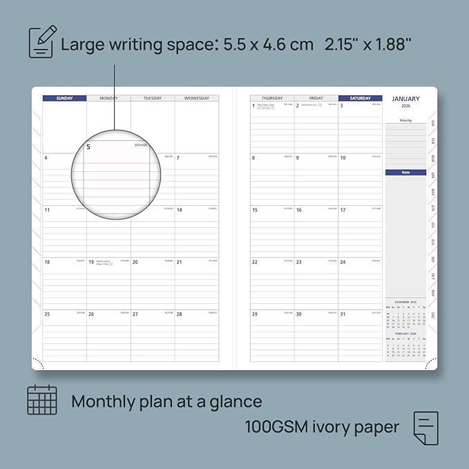 POPRUN 2026 Weekly Planner (A4 Size-8.25'' x 11.75''), 15-Minute Appointment Book (Jan 2026-Dec 2026) with Monthly Tabs, Inner Pockets, Pen Holder, PU Leather Softcover, 100GSM - Brown