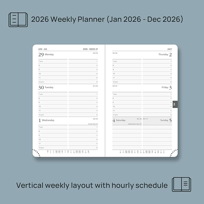 POPRUN Pocket Calendar 2026 (Small Size- 4'' x 6.25") Weekly and Monthly for Purse - Planner 2026 (Jan. 2026 - Dec. 2026) with Vegan Leather Soft Cover, Pen Holder and More - Night Sky Blue