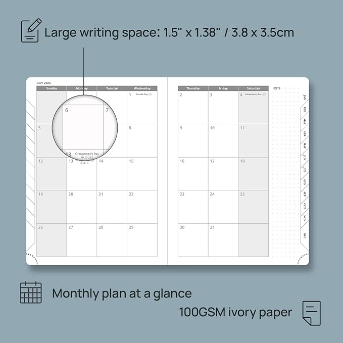 POPRUN 2026 Planner (Medium - 6.5'' x 8.5'') - 2026 Weekly Calendar ((Jan. 2026 - Dec. 2026) with Hourly Time Slots, Weekly/Monthly Appointment Book for Time Management - Leather Soft Cover - Grey