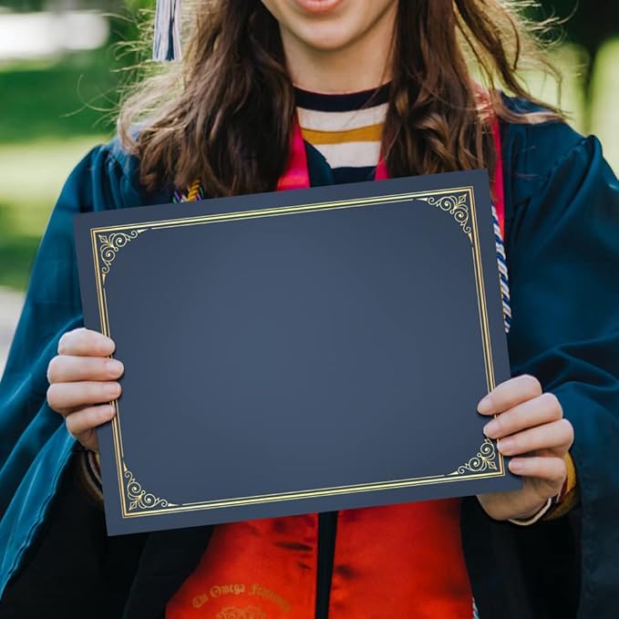 SUNEE Certificate Holders(Blue, 30 Packs, New Pattern), Diploma Covers Gold Foil Border, for Letter Size 8.5x11 Certificates, Cardstock, Document Papers