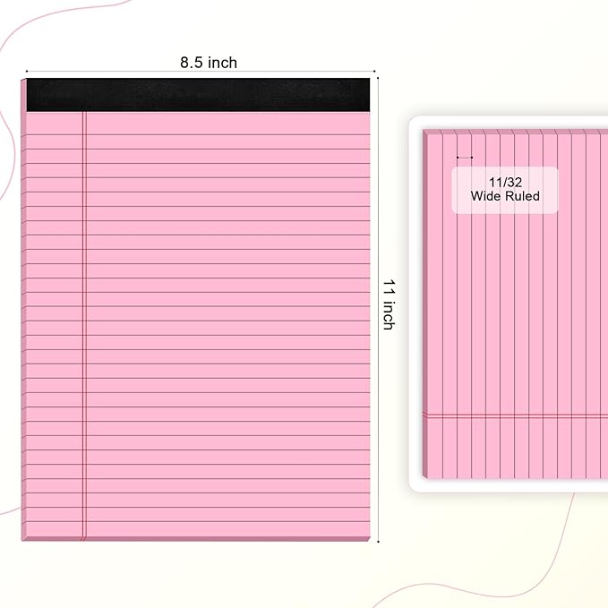AILZFEI Colored Legal Pads 8.5 x 11 Note Pads, Wide Ruled Sturdy Back Writing Pads 30 Sheets/Pad, 20lb Colored Paper, Perforated Notepad with Sturdy Back (4 Pads)