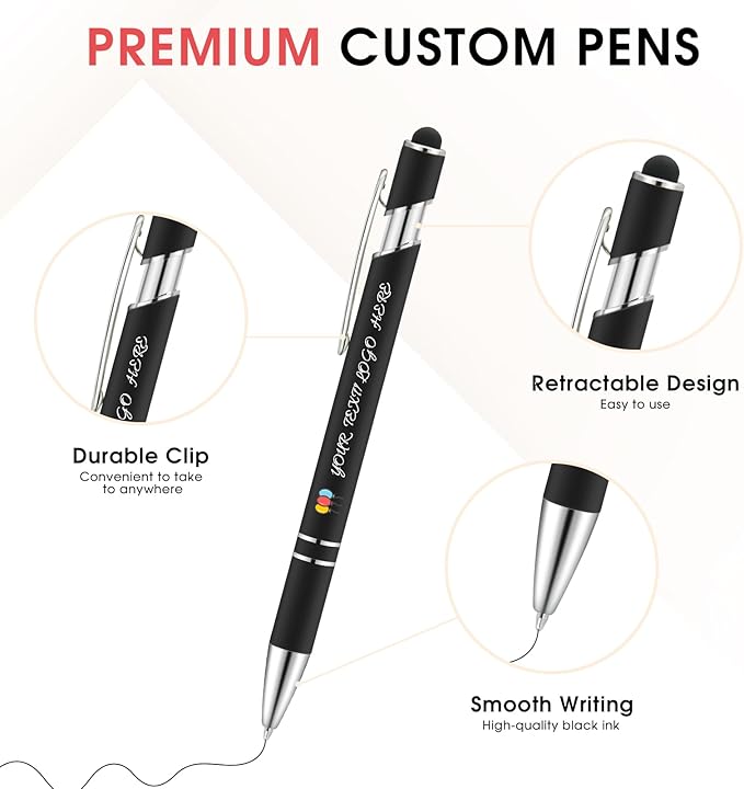 ENOMY Personalized Pens Bulk Free Engraved with Logo/Name/Message Black Ink Custom Pens Customized Stylus Ballpoint Pens Ideal Gifts for Business Anniversary (50)