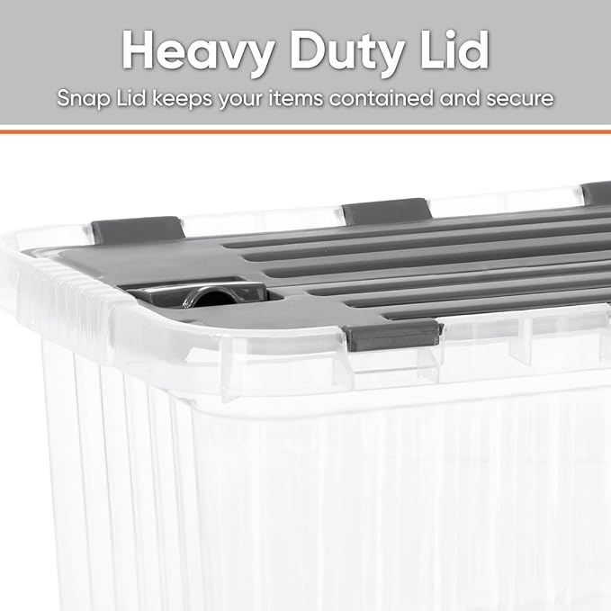 Superio Storage Bins with Lids, Clear Plastic Containers for Organizing, Stackable Totes, BPA Free, Odor Free, Organizer Boxes for Home, and Dorm, 53 Quart (4 Pack, 20.25"x14"x14.6")