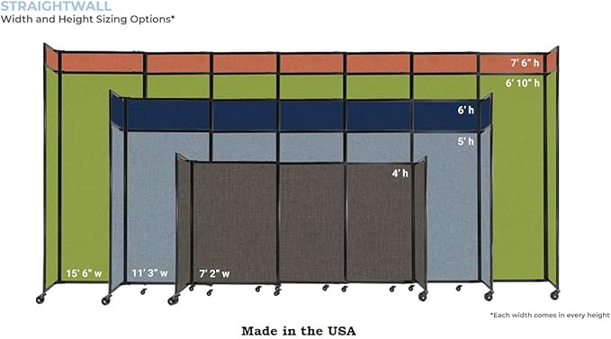 Versare Straightwall Sliding Portable Wall Partition | Freestanding Office Dividers | Locking Wheels | Temporary Room Separator | 11'3" Wide x 7'6" Tall Mocha Fabric Panels