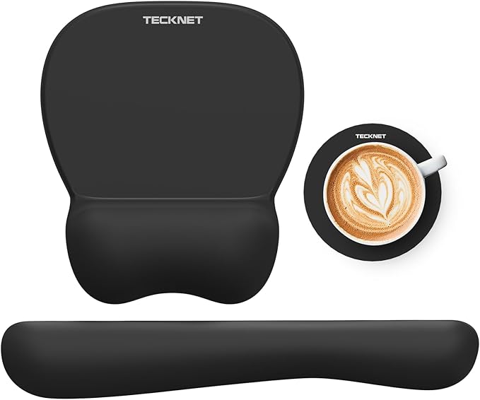 TECKNET Gel Mouse Pad Set with Wrist Rest and Keyboard Wrist Rest, Ergonomic Mousepad Rests with Non-Slip PU Base for Pain Relief, Computer, Laptop, Office & Home