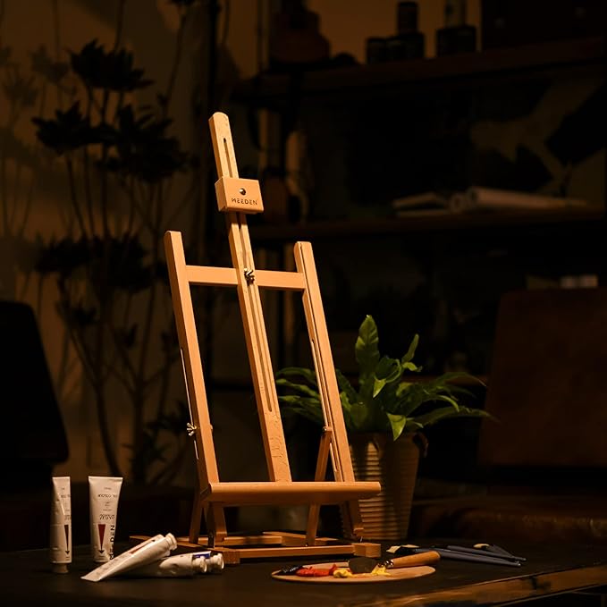 MEEDEN Large Wooden Tabletop H-Frame Easel, 38'' High, Solid Beech Wood Table Easel for Painting Canvas 25'' Max, Studio Desktop Art Easel Stand for Painting & Displaying,for Artists & Beginners
