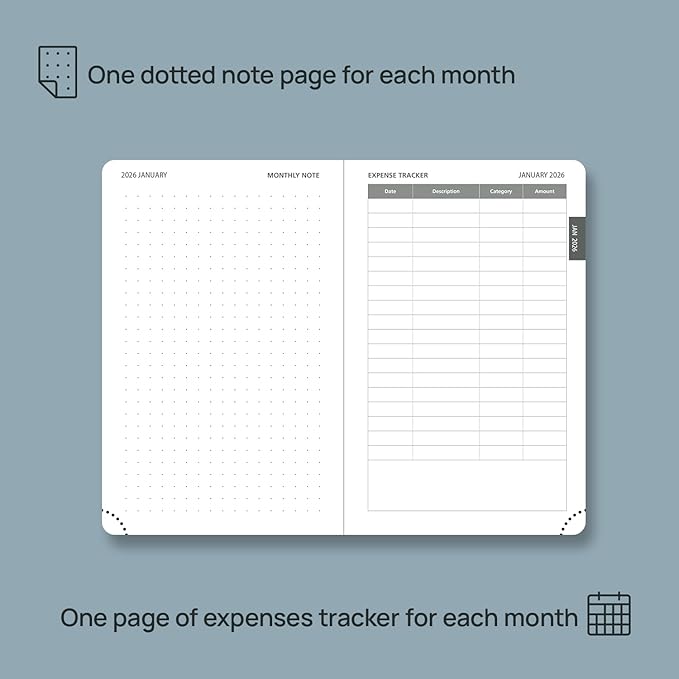 POPRUN Pocket Monthly Planner 2026-2027 (Pocket- 4''x 6.25'' Soft Leather Cover) - 18 Month Calendar Book for Purse (Jan.2026 - Jun. 2027), 100 GSM Thick Paper - Brown