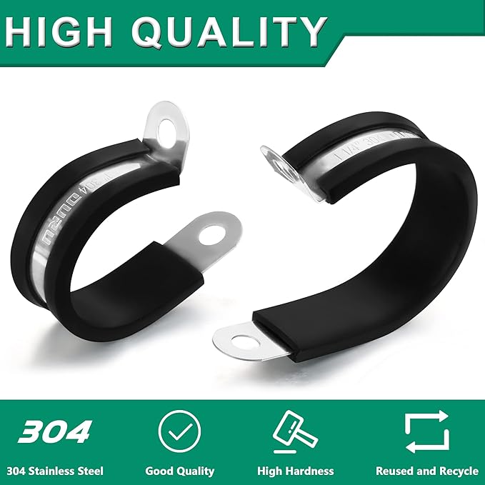 OURU 15pcs 1-1/2 Inch Stainless Steel Cable Clamps,Rubber Coated Cushioned Insulated Cable Clamp,Automotive Cable Wire Clamps,Pipe Clamps,Metal Clamp for Tube,Lines,Wire Cord Installation(Black,38mm)