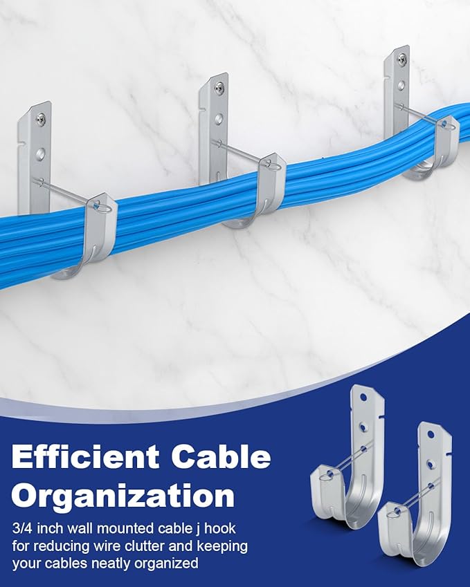 AOKLIT 25 Pcs 2" Galvanized Steel J-Hooks, Heavy Duty Wall Mount Cable Support J Hook with Retainer Clip for Cable Management