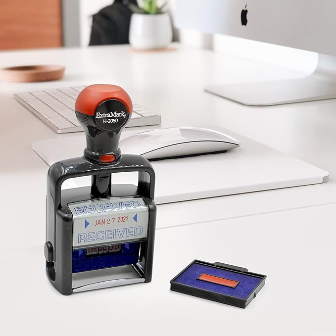 Heavy Duty Style Office Date Stamp with Received - Self Inking Dater - Style C - Blue Ink Color