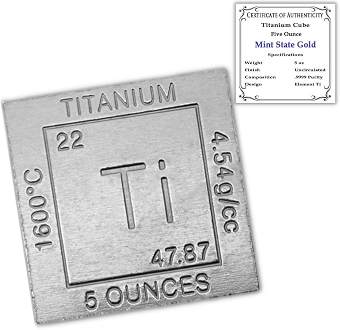 5 oz Titanium Cube Paperweight 1.25" (32 mm) | 99.99% Pure | Chemistry Design with Certificate of Authenticity