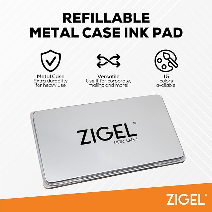 Metal Case Stamp Pad Large Size, Brown Color - Size: 3" x 6" - Choose from 15 Ink Colors