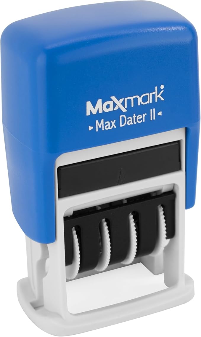 MaxMark Self-Inking Rubber Date Office Stamp with Paid Phrase & Date - Blue Ink (Max Dater II), 12-Year Band