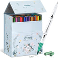 Ohuhu Markers for Adult Coloring Books No Bleeding 100 Colors Coloring Markers Water-based Dual Tips Fineliner & Brush Drawing Pens Art Pens for Kids Adults Sketch Journal - Maui - White