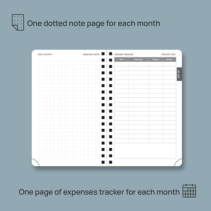 POPRUN Pocket Monthly Planner 2026-2027 (Small Size 4.25" x 6.25") 18 Months Calendar Book(Jan 2026 - Jun 2027) - 4 Pages per Month with Expense & Notes, Leather Cover, Sunday Starts - Pink
