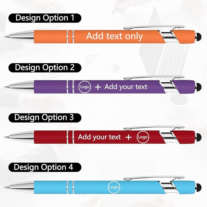 WYPAS Bulk Custom Pens - Personalized with Name, Engraved Text/Logo - Stylus Tip, Black Ink - Options for Corporate Gatherings, Events & Promotions (Multicolor)
