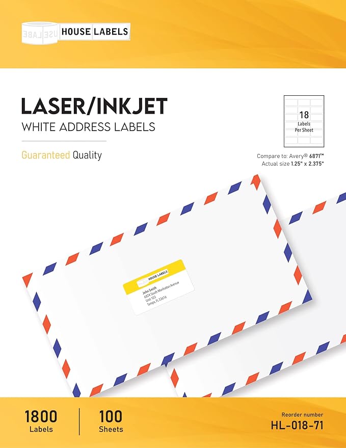 HOUSELABELS 18-up Address Labels (2-3/8" x 1-1/4") for Laser and Inkjet Printers, 2,000 Sheets